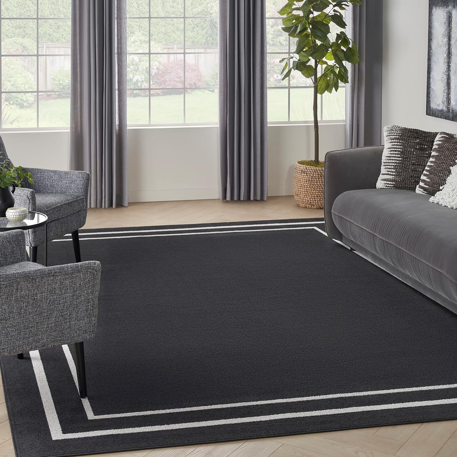 Nourison Essentials Solid Black Ivory 9ft x 12ft Area Rug Review