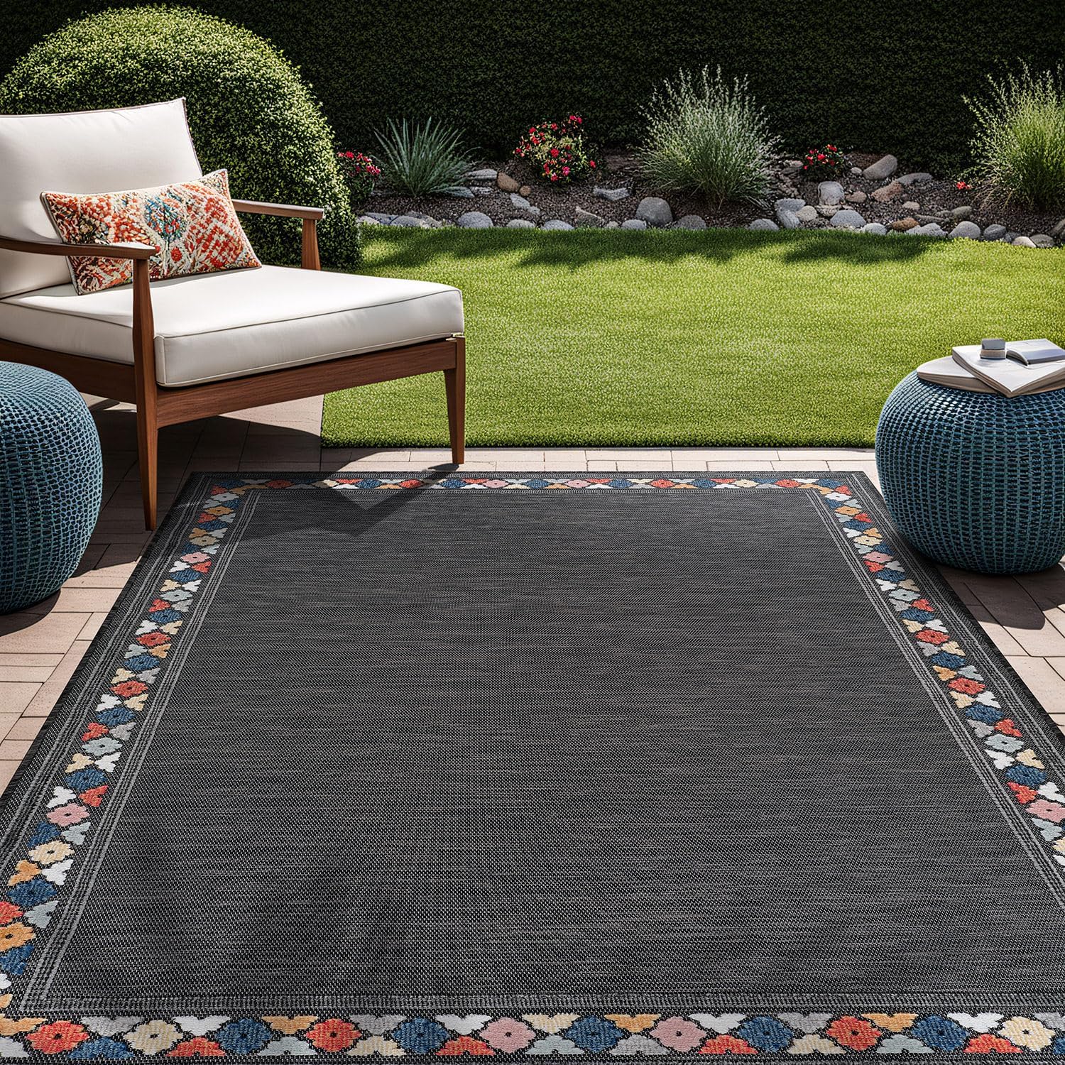 Beverly Rug Outdoor Rug 6x9 Modern Bordered Area Rugs