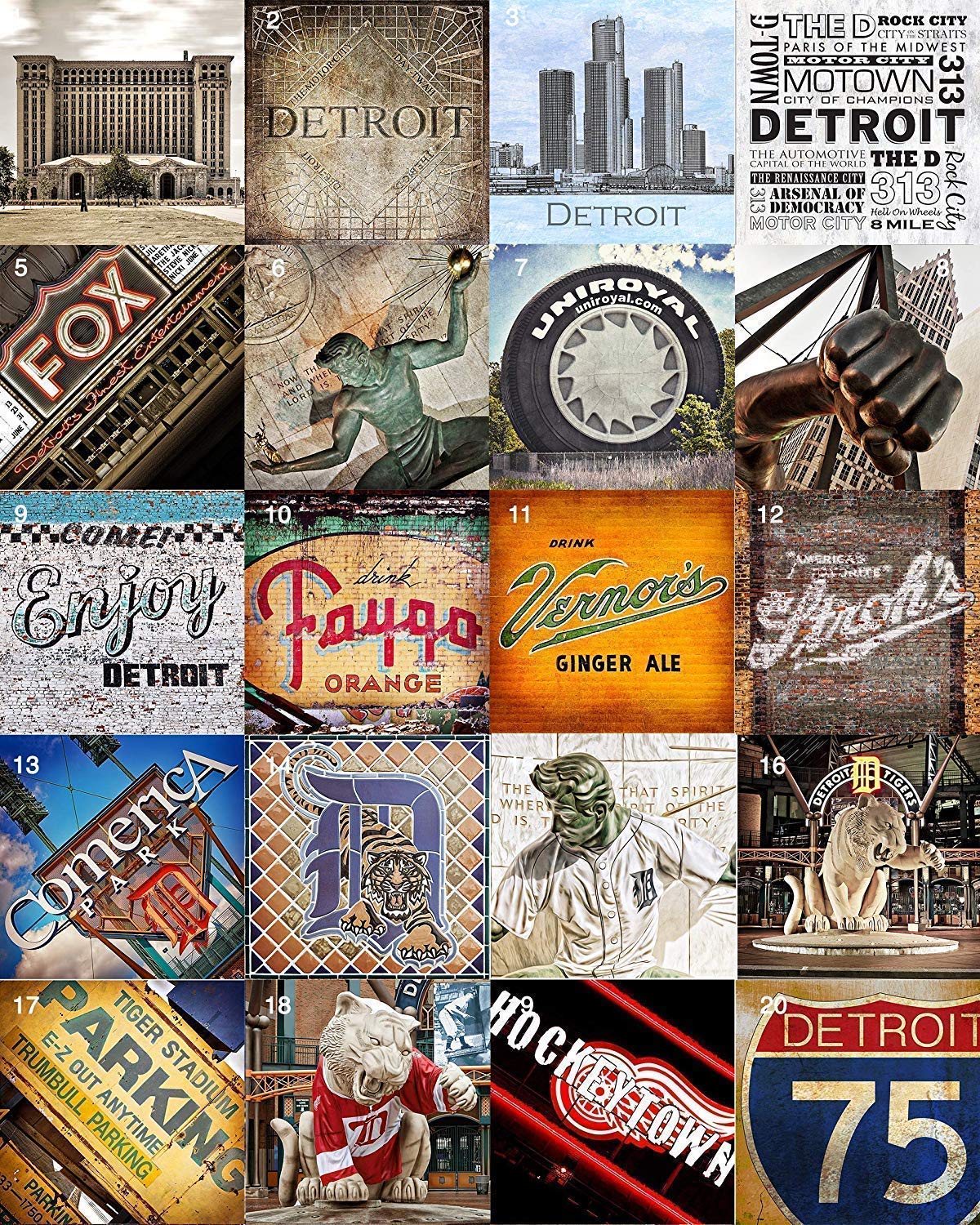 Set of Eight Detroit Hardboard Drink Coasters - Mix or Match