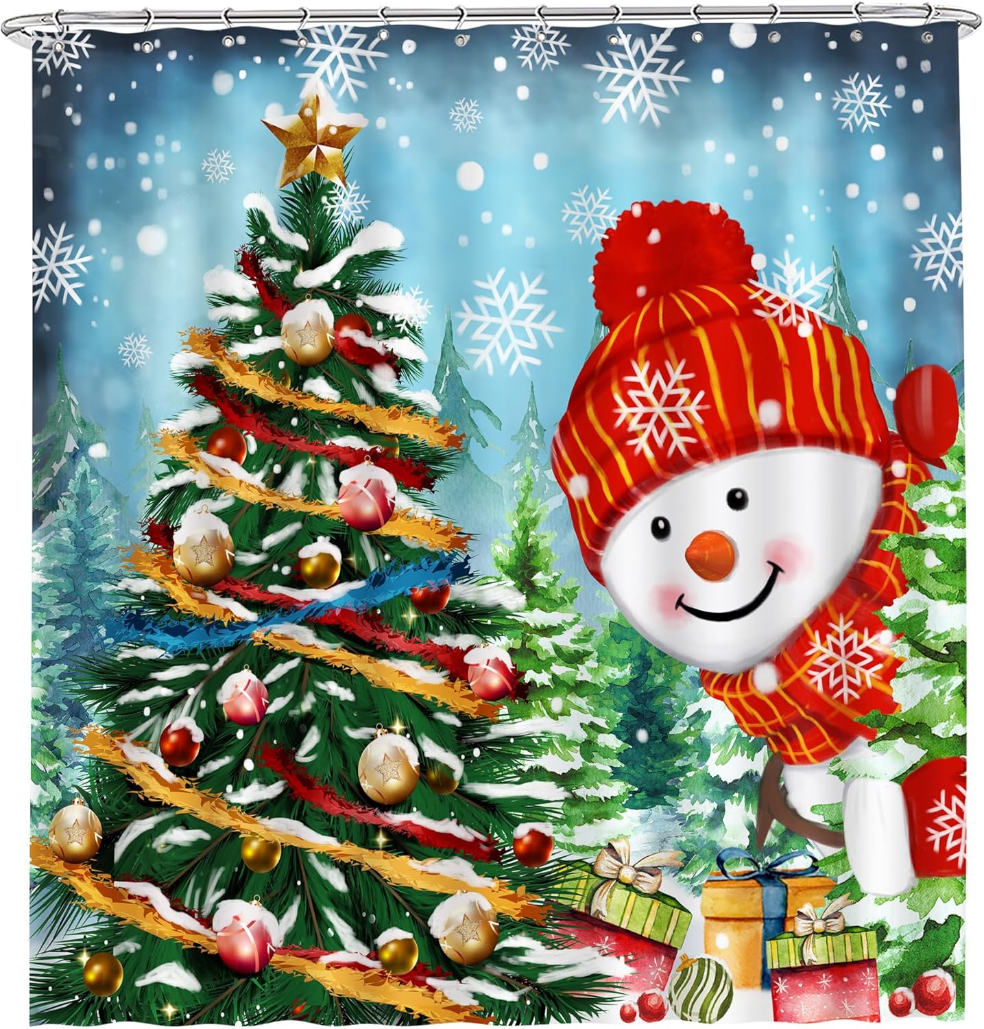 Christmas Snowman Shower Curtain - Festive Holiday Decor