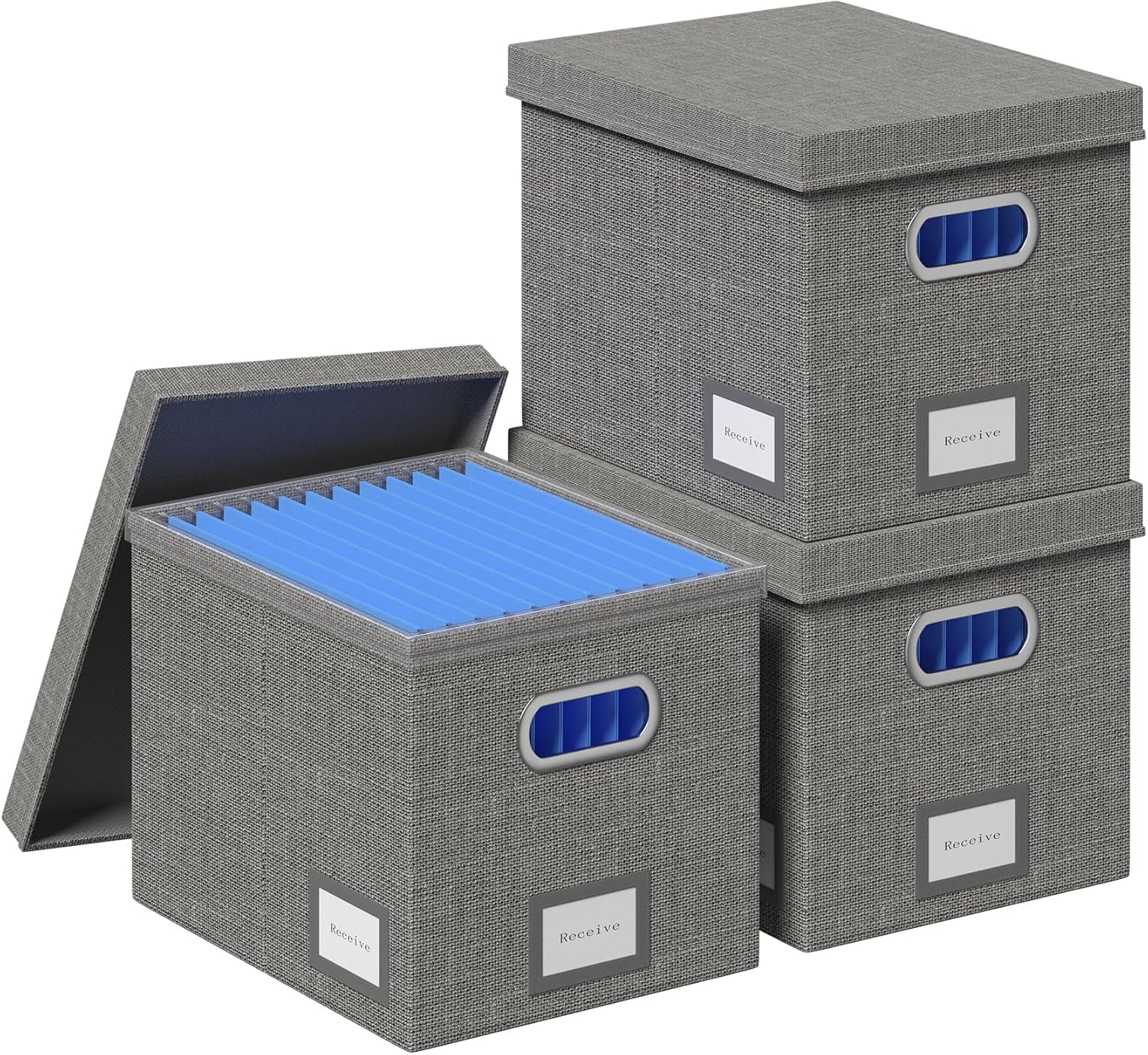 File Organizer Box Set of 3 Decorative Hanging Folders Grey