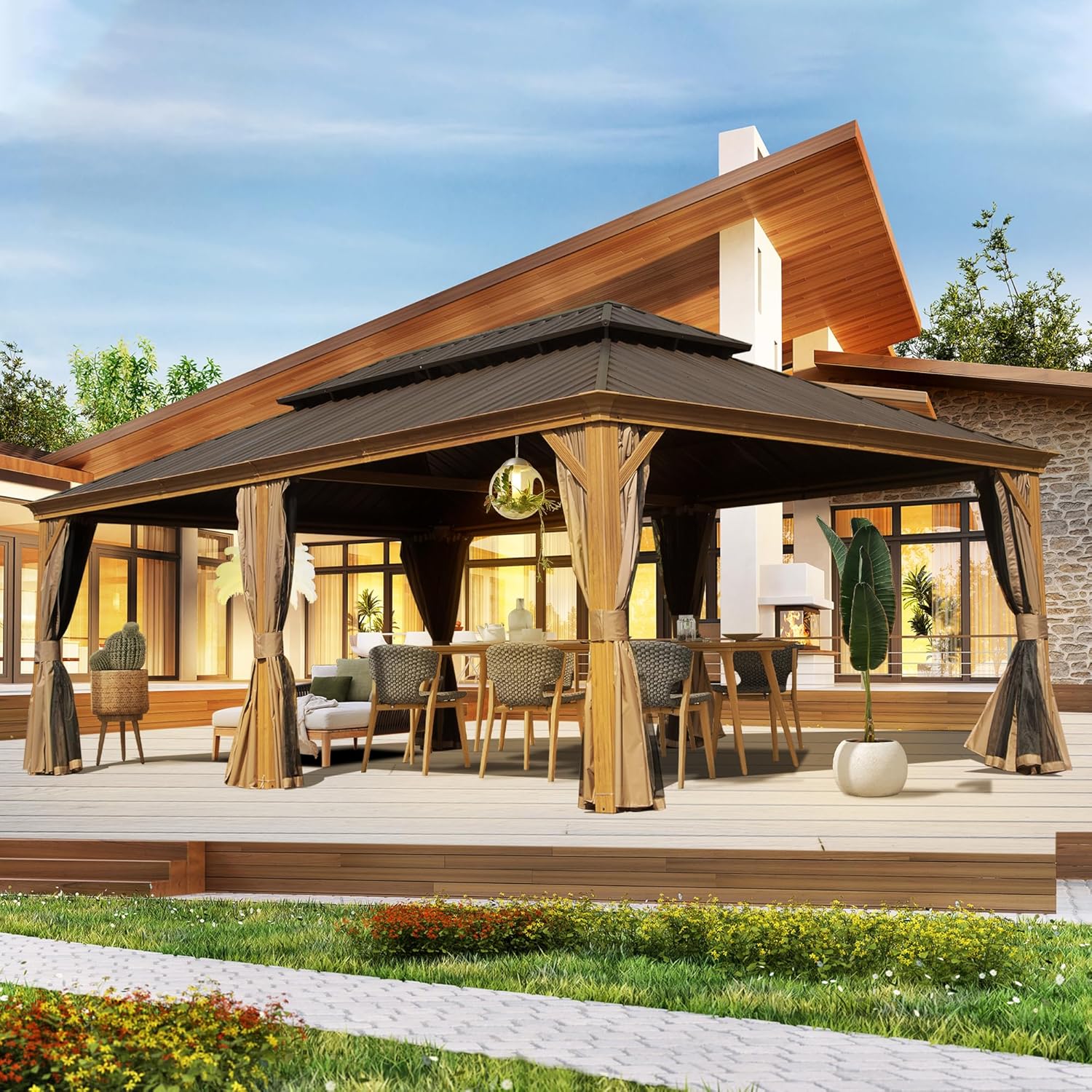 Domi 14ft X 24ft Hardtop Gazebo for Elegant Outdoor Gatherings