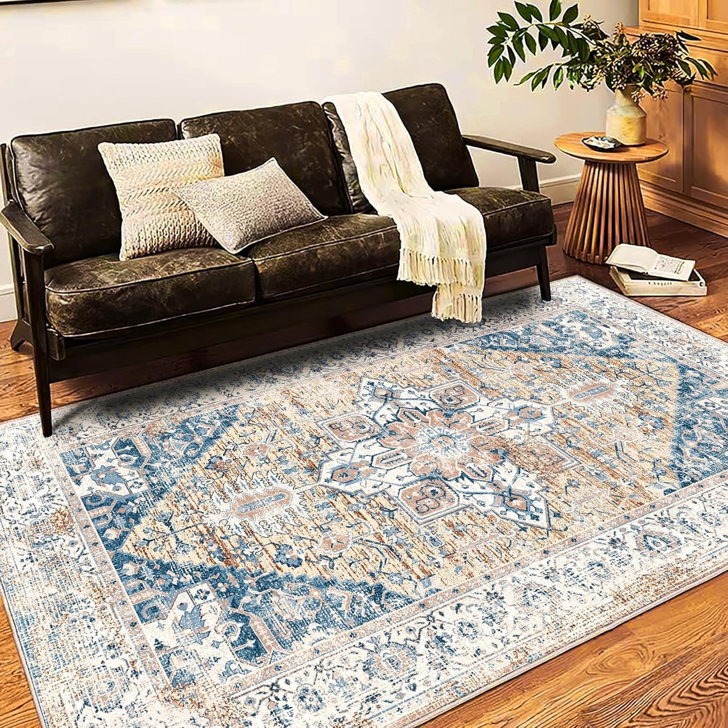 Washable Area Rug 9x12 Boho Chic Medallion Design for Home