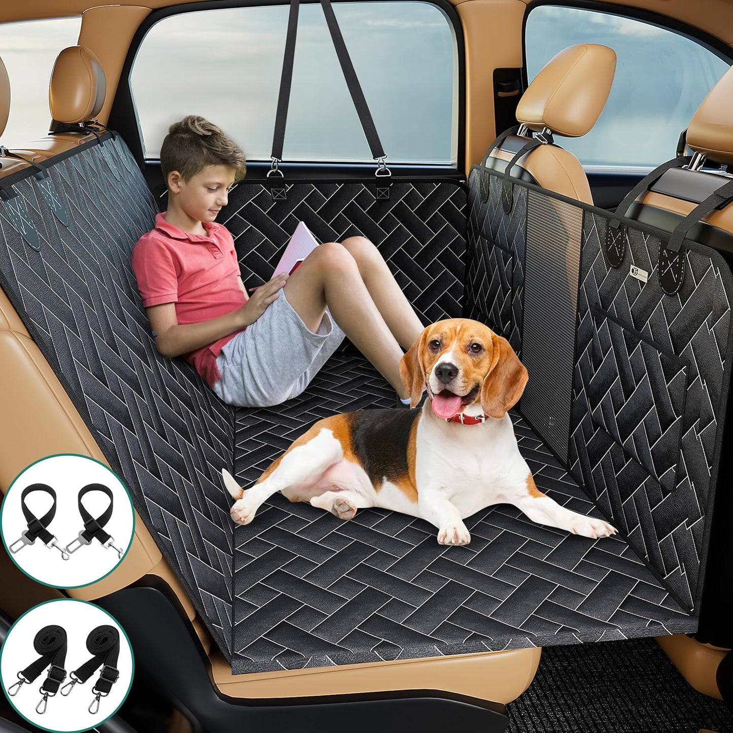 Sturdy Dog Car Seat Cover with Waterproof Mesh Window