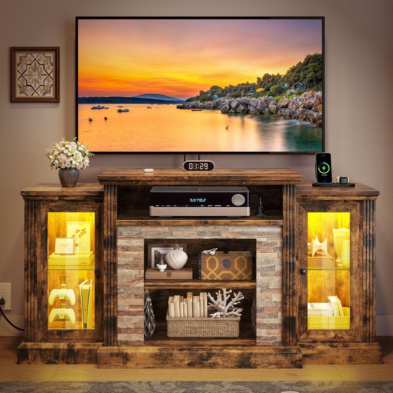 Rustic Brown 59'' TV Stand with Power Outlets