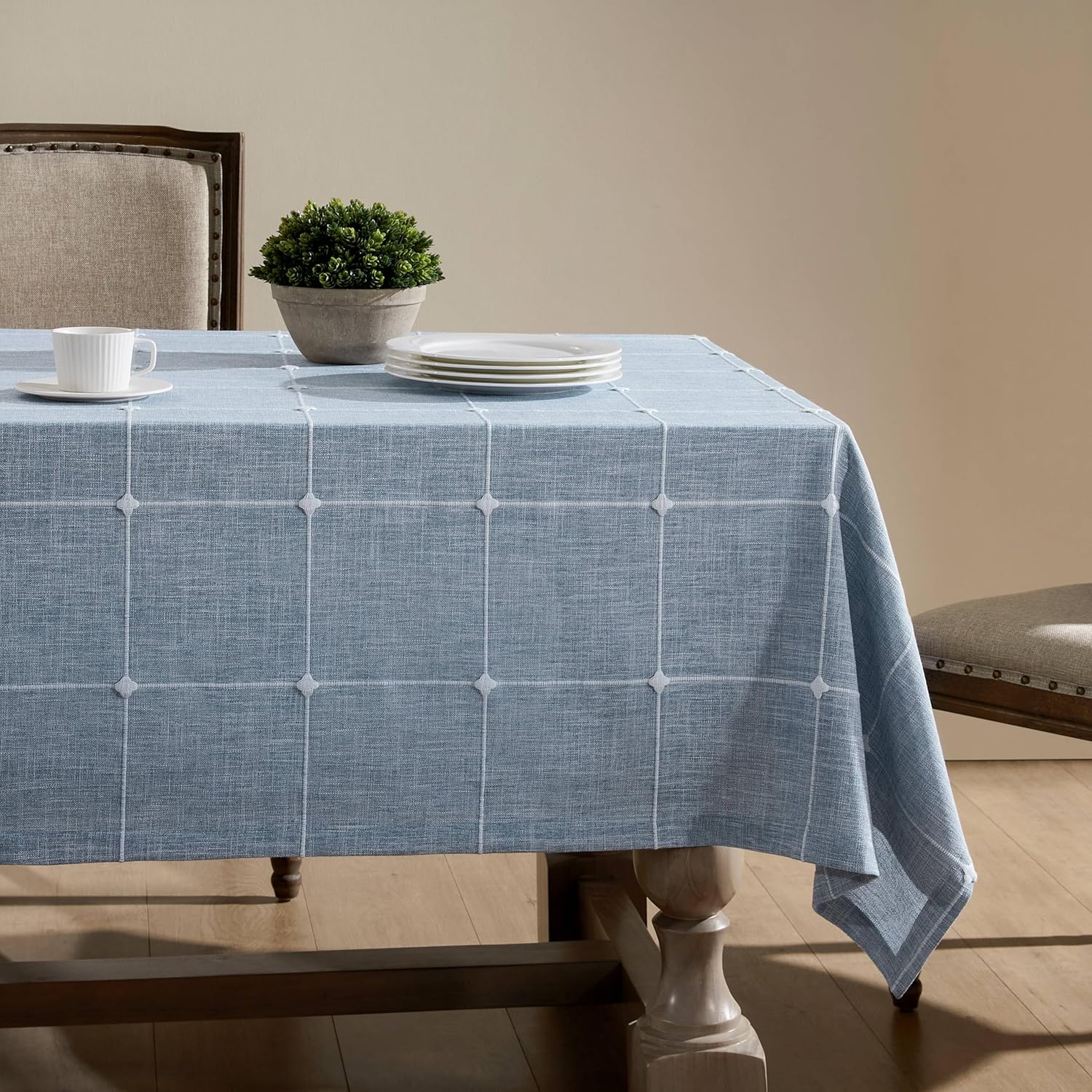 ZeeMart Grid Embroidered Tablecloths for Farmhouse Style Decor