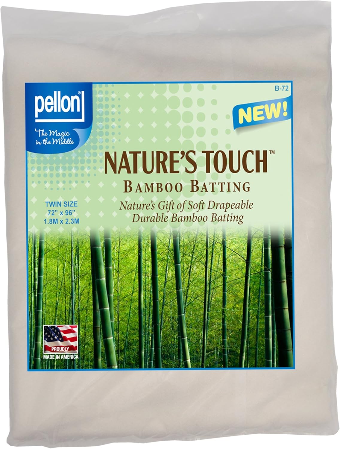 Pellon Bamboo Batting - Eco-Friendly Twin Size 72x96 for Quilting