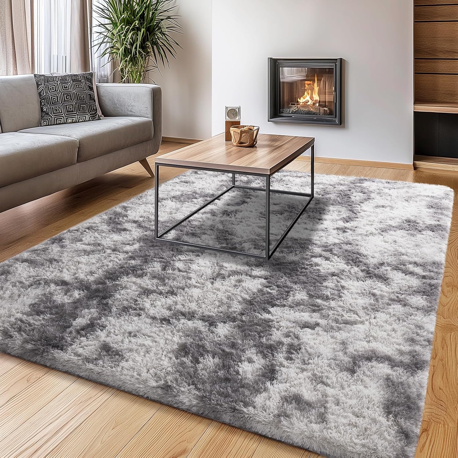 Ophanie Upgrade 6x9 Rugs for Living Room, Soft Grey Fluffy Carpet