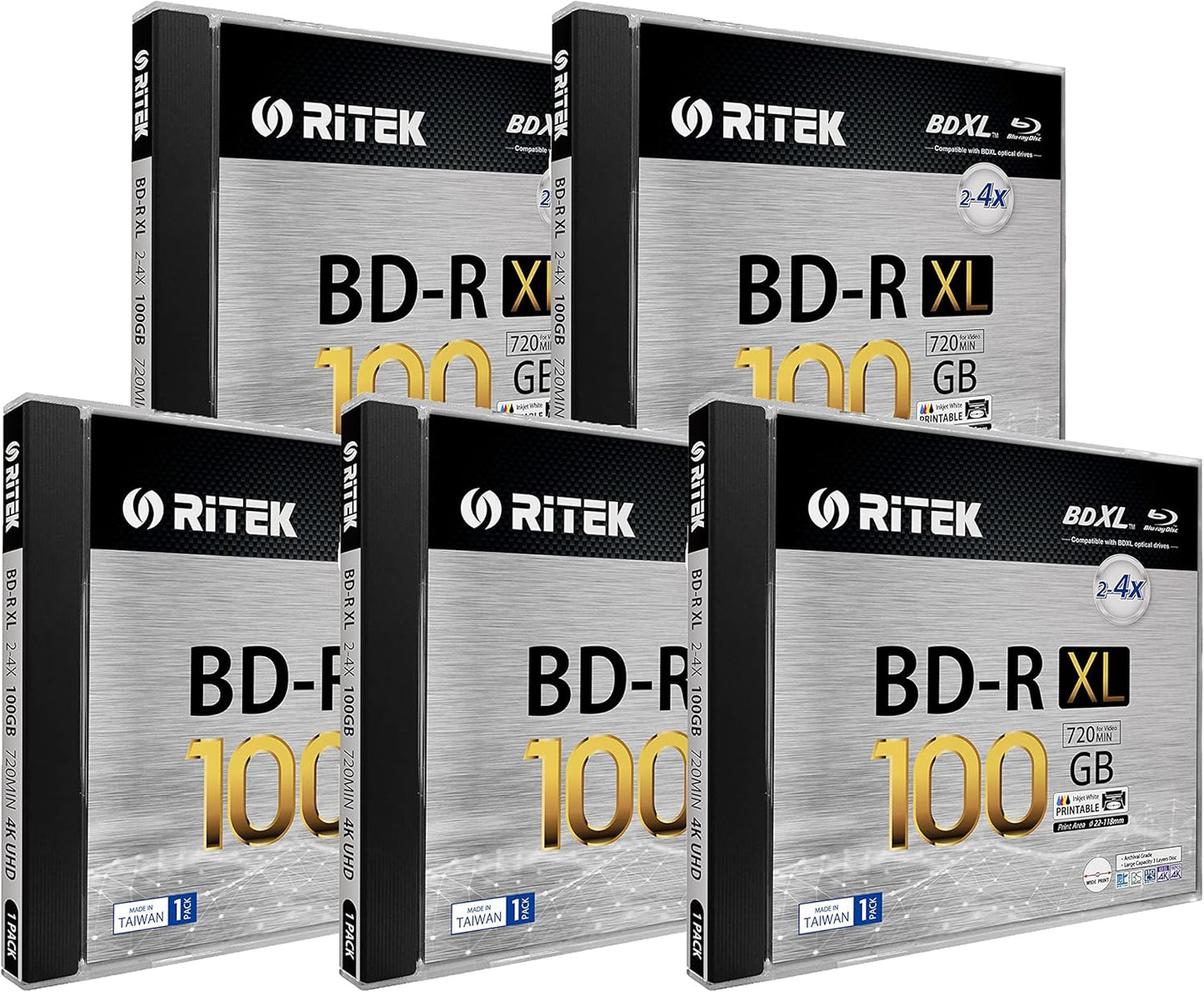 5 Pack Ritek BD-R XL BDXL 100GB Archival Grade Discs