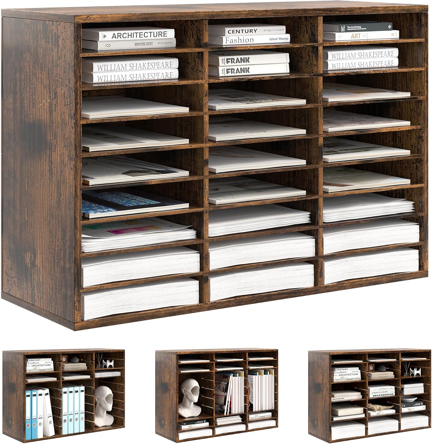 Wooden Desk File Organizer with 27 Slots for Efficient Storage