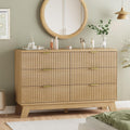 Fluted Dresser for Bedroom with 6 Drawers - Modern Natural Oak