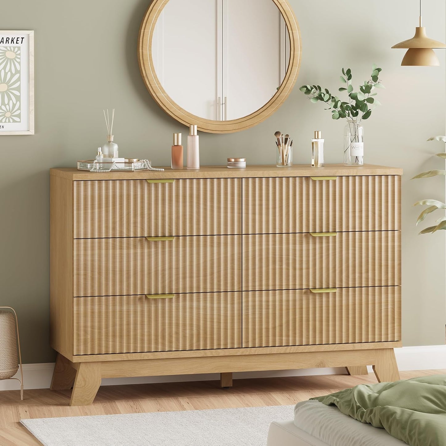 Fluted Dresser with 6 Drawers for Bedroom and Living Room