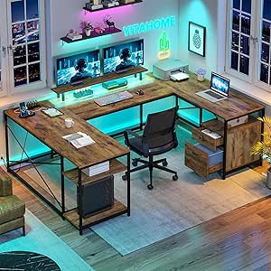 YITAHOME U Shaped Desk with Power Outlets & LED Lights Review