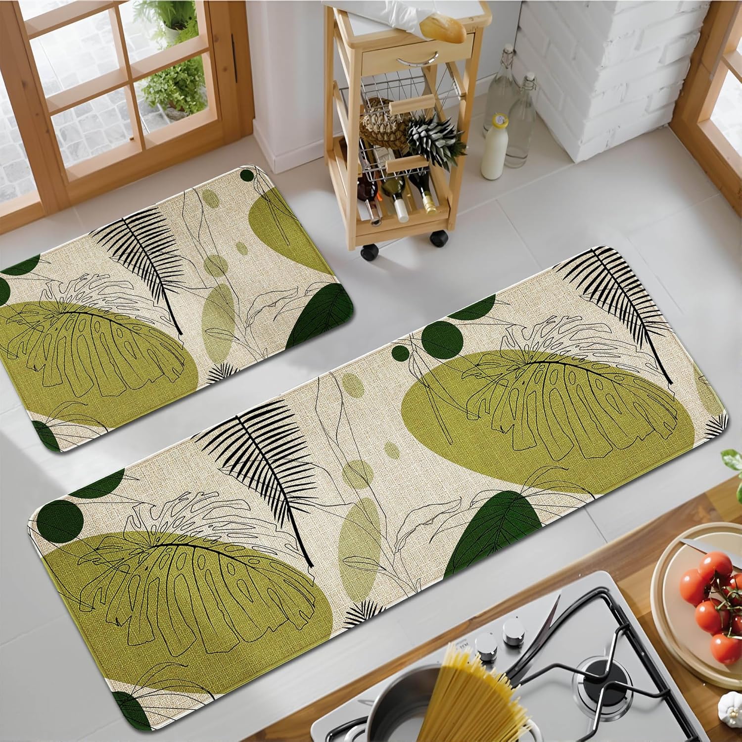 Non Skid Washable Kitchen Mats Set with Natural Rubber Backing