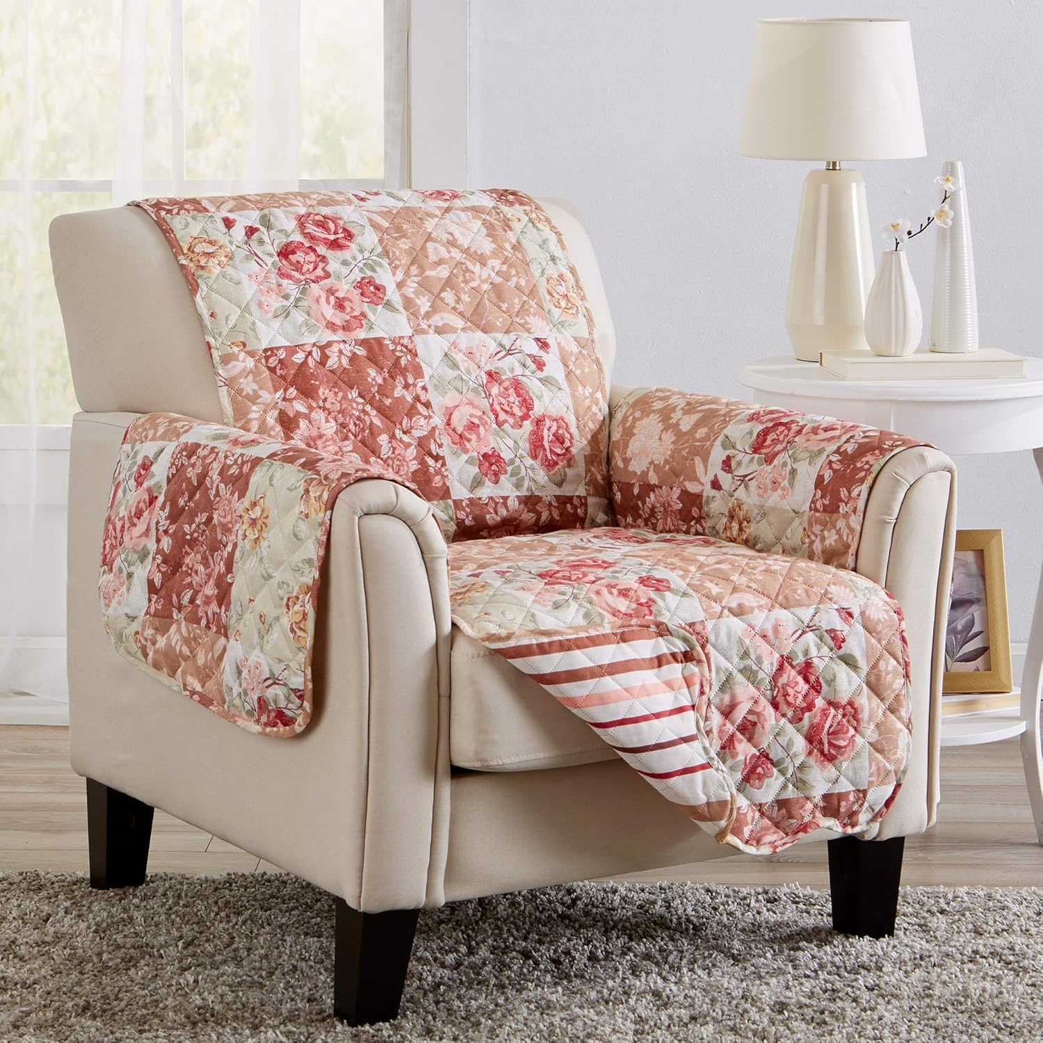 Reversible Floral Patchwork Furniture Protector for Pets and Kids