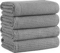 Microfiber Waffle Bath Towels 4-Piece Set - Gray, Soft & Fast Drying