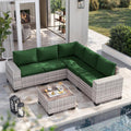 6-Piece Green Wicker Patio Sectional Sofa Set - Thick Cushions