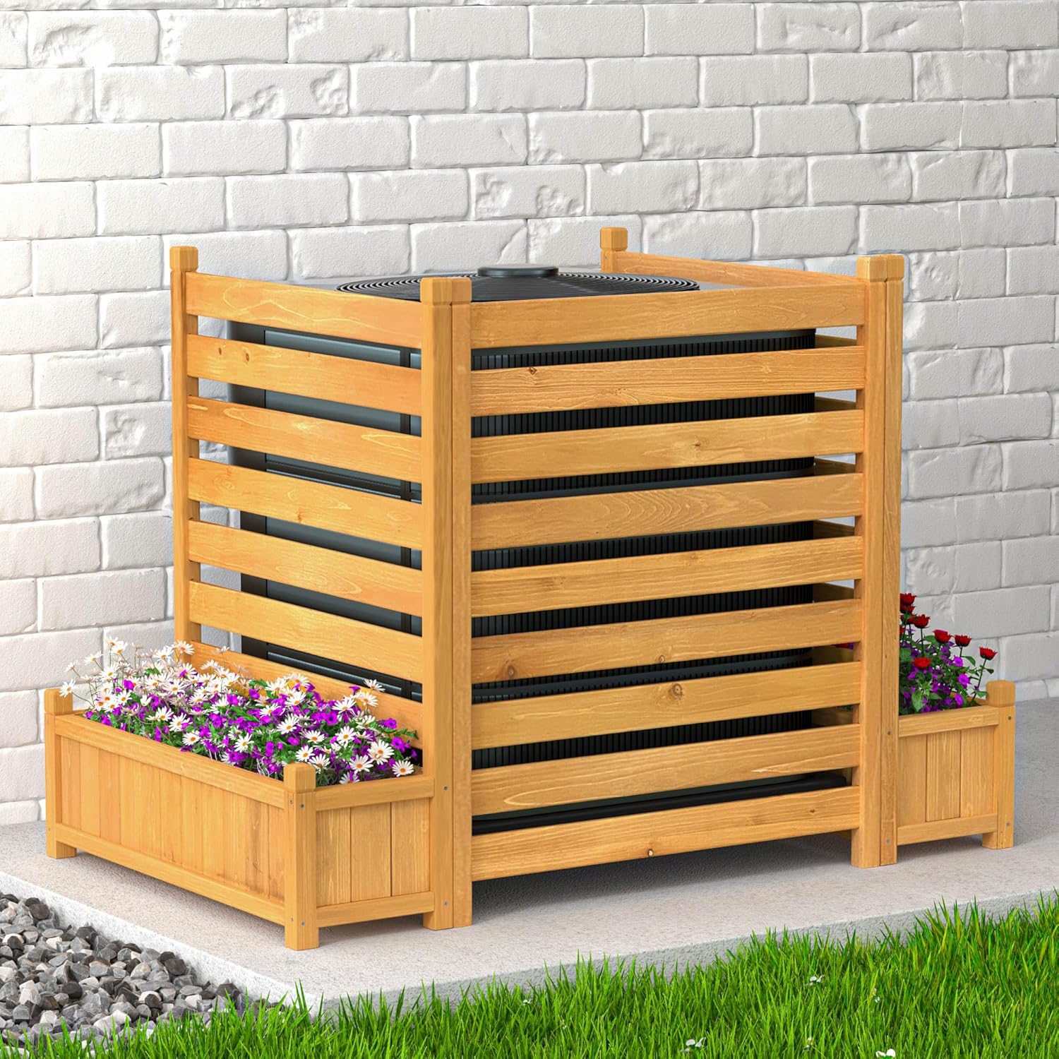 Hide AC & Trash Stylishly: GDLF Wood Privacy Screen + Planter Box 33W x 38H