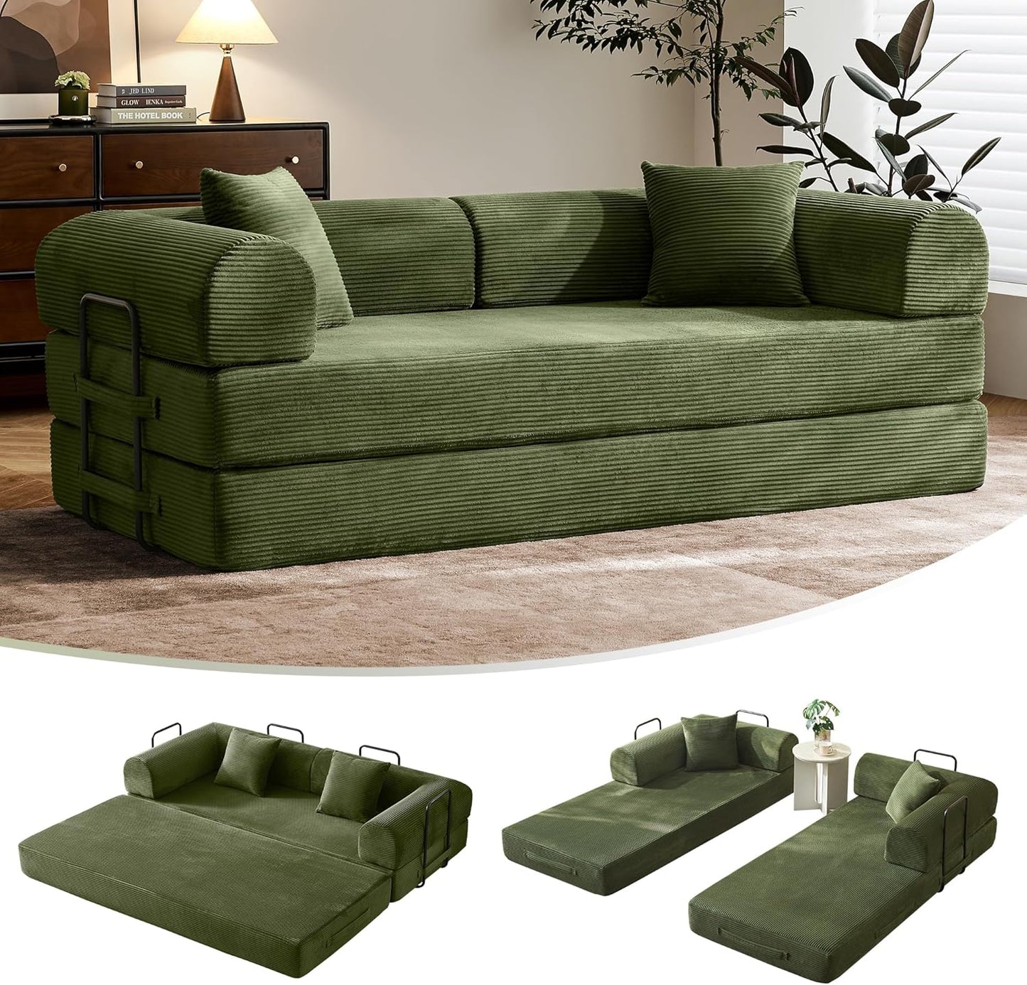79 Convertible Sofa Bed with Removable Armrests for Small Spaces