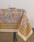Indian Block Print Floral Table Cloth 60x90 in - Cotton 6-Seater