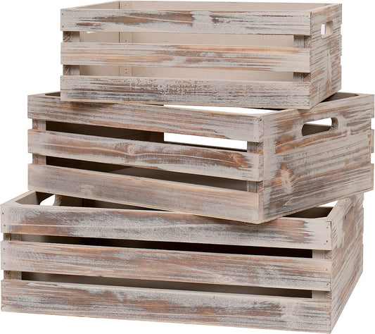 Large Size Wood Crates for Storage and Display - Rustic Walnut