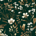 Green Floral Peel and Stick Wallpaper Dark Gold Leaf - Removable 47.5