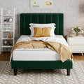 Green Velvet Twin Bed Frame with Vertical Channel Headboard - Plush