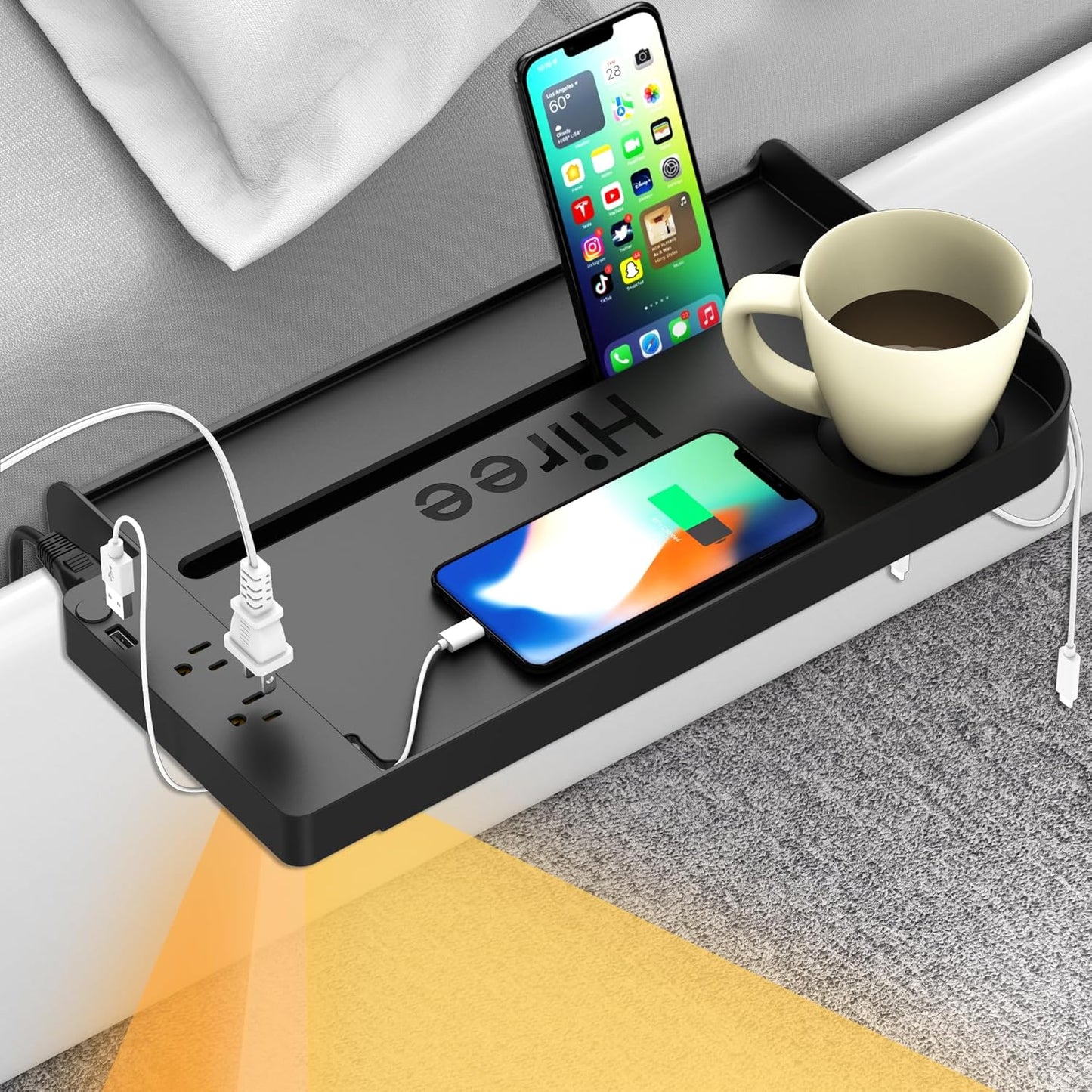 Dorm Bed Shelf with USB Charging Port and AC Outlets for Bunks