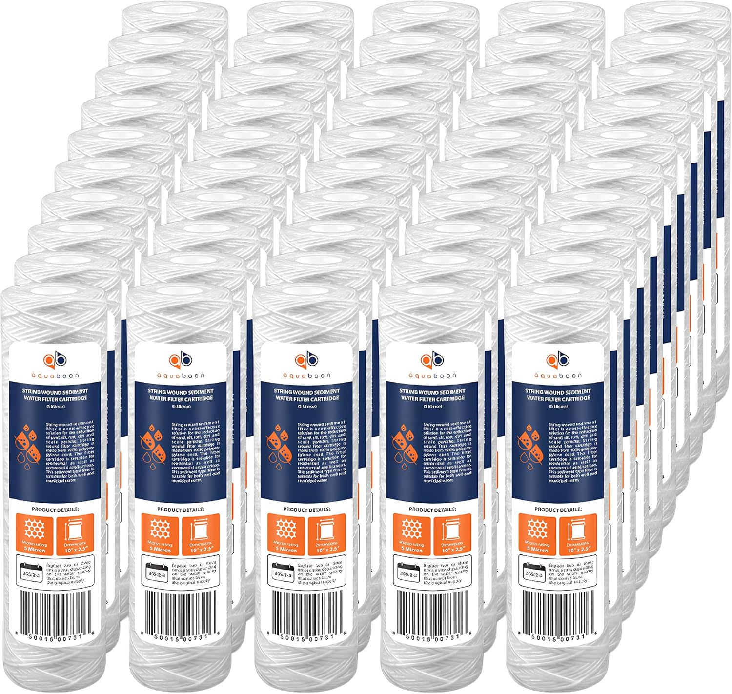 Aquaboon Whole House 5 Micron Water Filter Cartridge 50-Pack