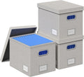 File Organizer Box for Hanging Files with Lid - Set of 3, Light Grey