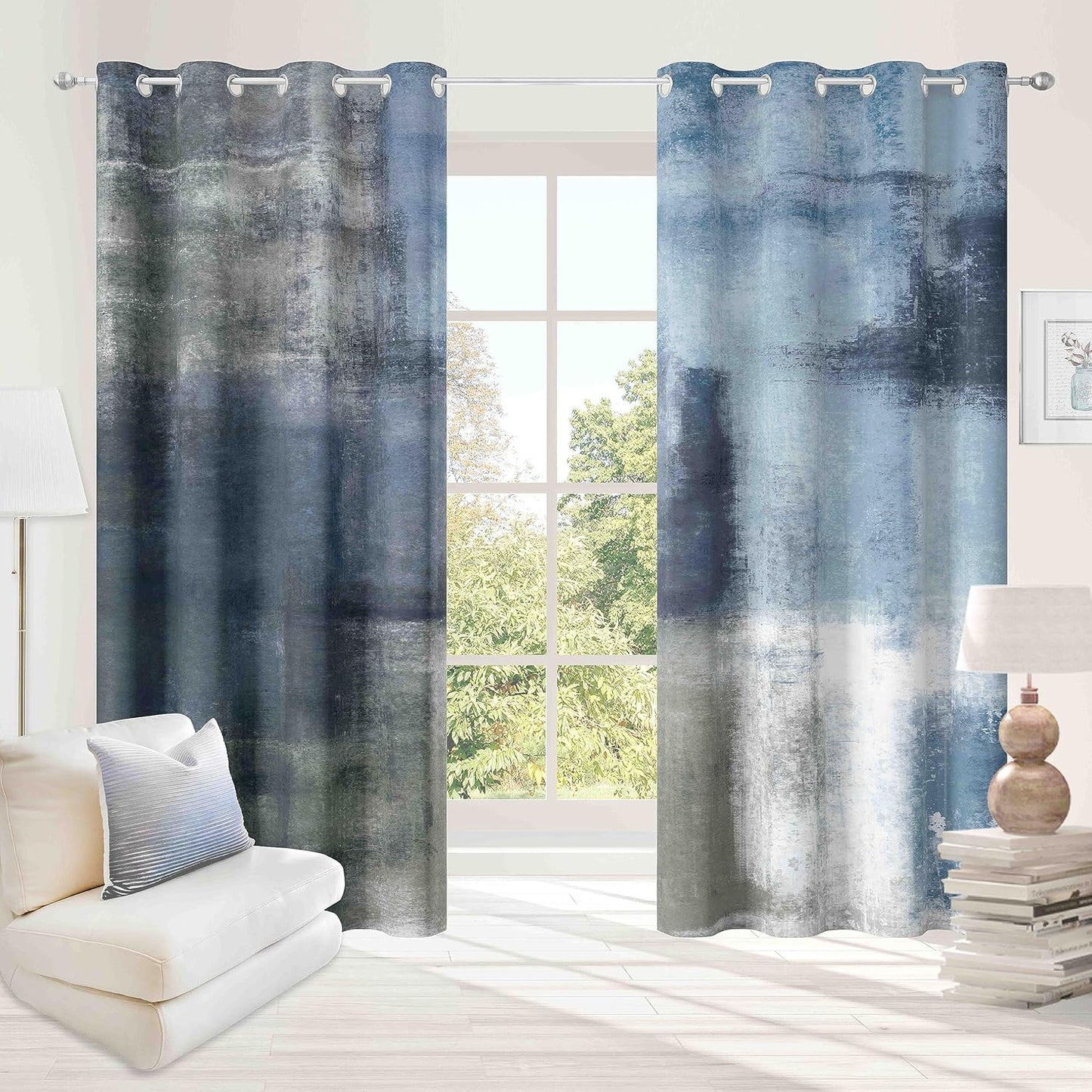 Dusty Blue Abstract Curtains Set for Modern Chic Decor