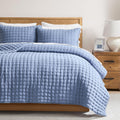 Blue Queen Size Quilt Bedding Set 90x90 in - Lightweight All-Season