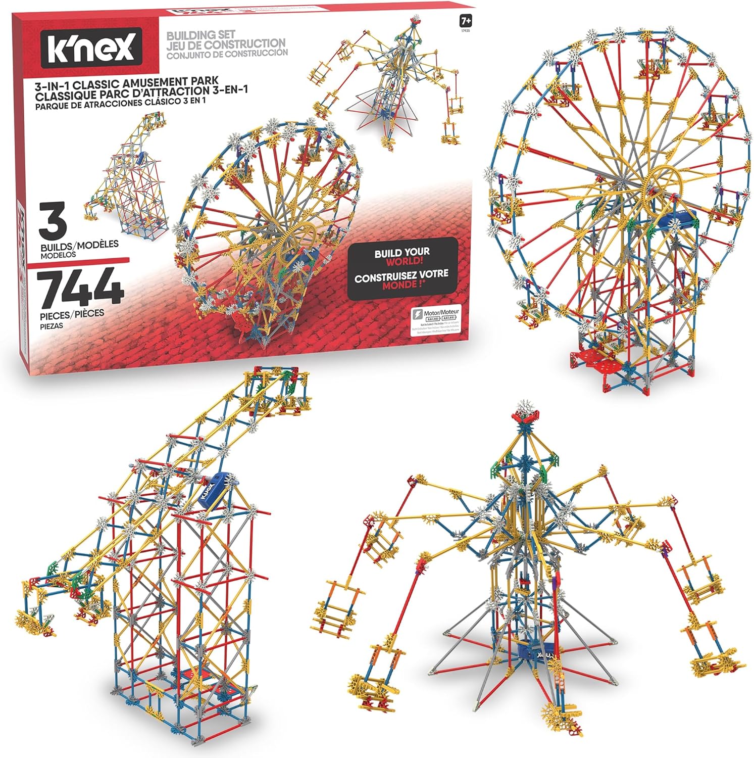 K'NEX 3-in-1 Classic Amusement Park Building Set for Kids
