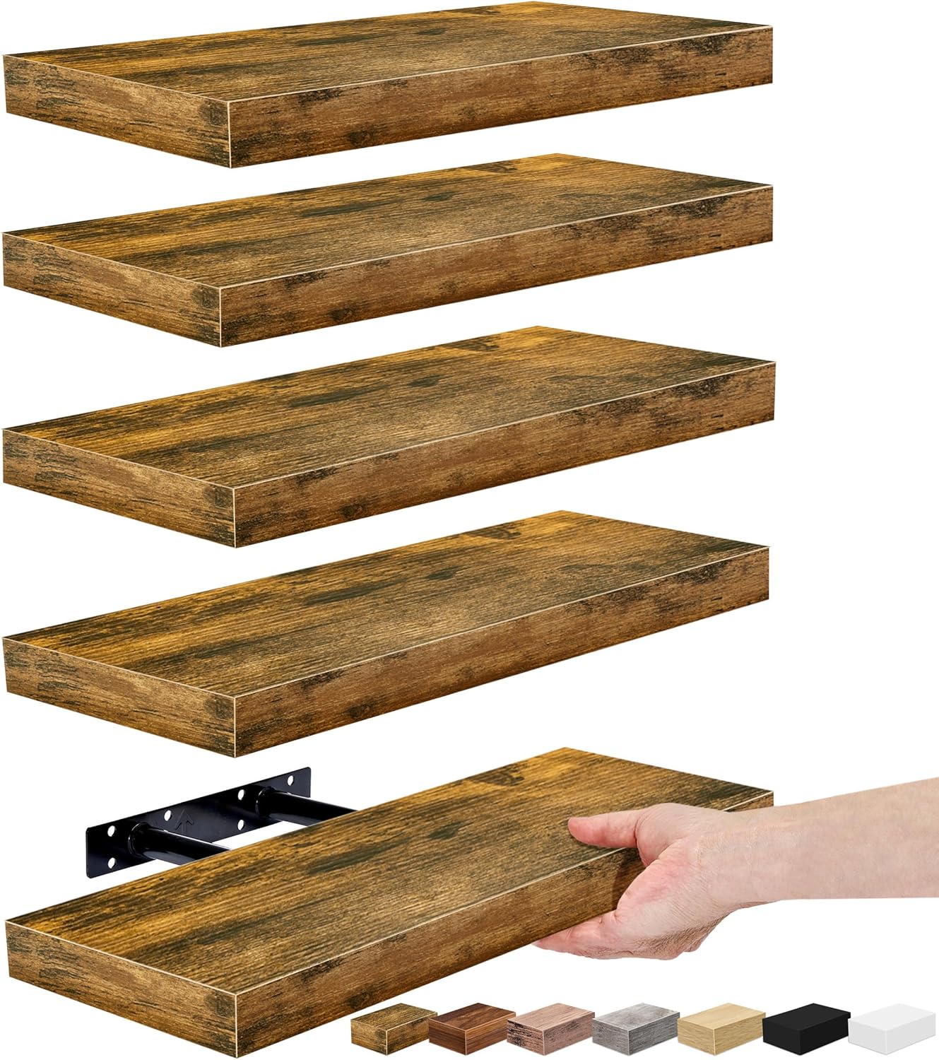 Sorbus Floating Shelves for Wall - Rustic Brown 5 Pack Storage