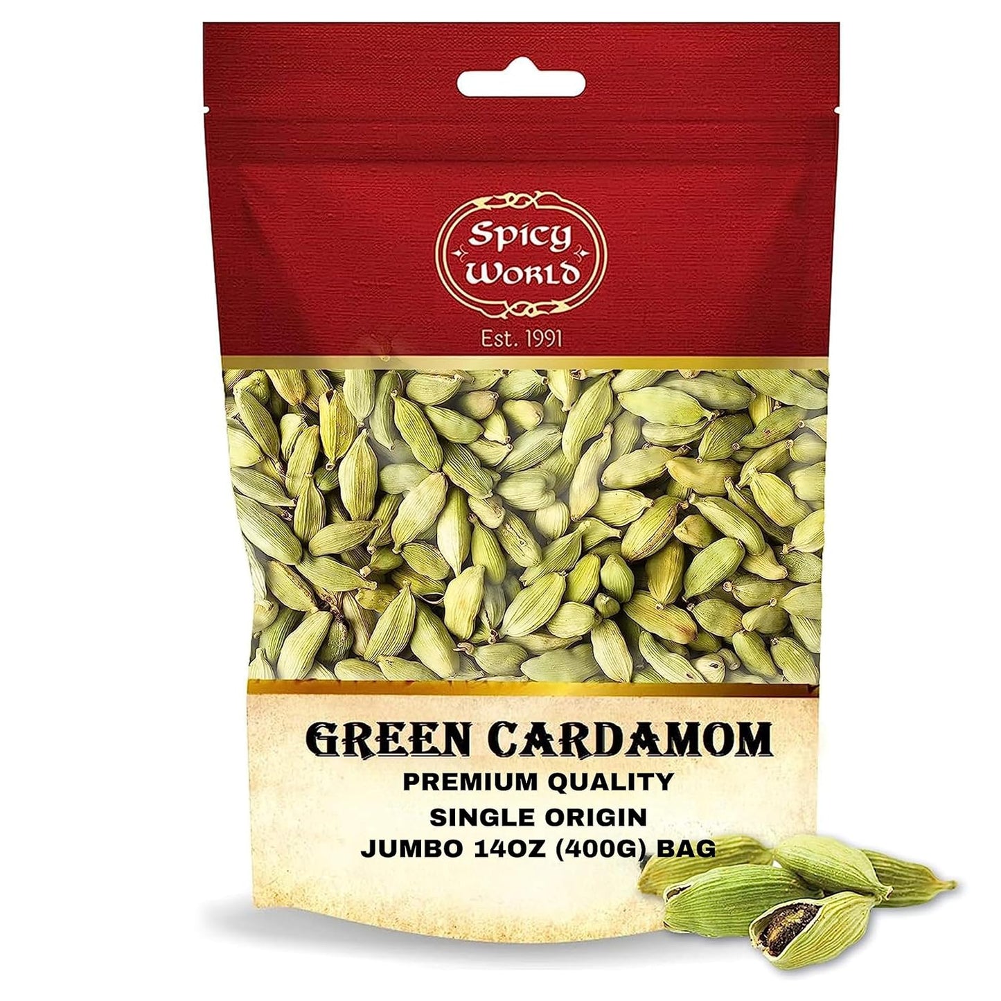 Spicy World Whole Green Cardamom Pods - Aromatic Spice 14oz