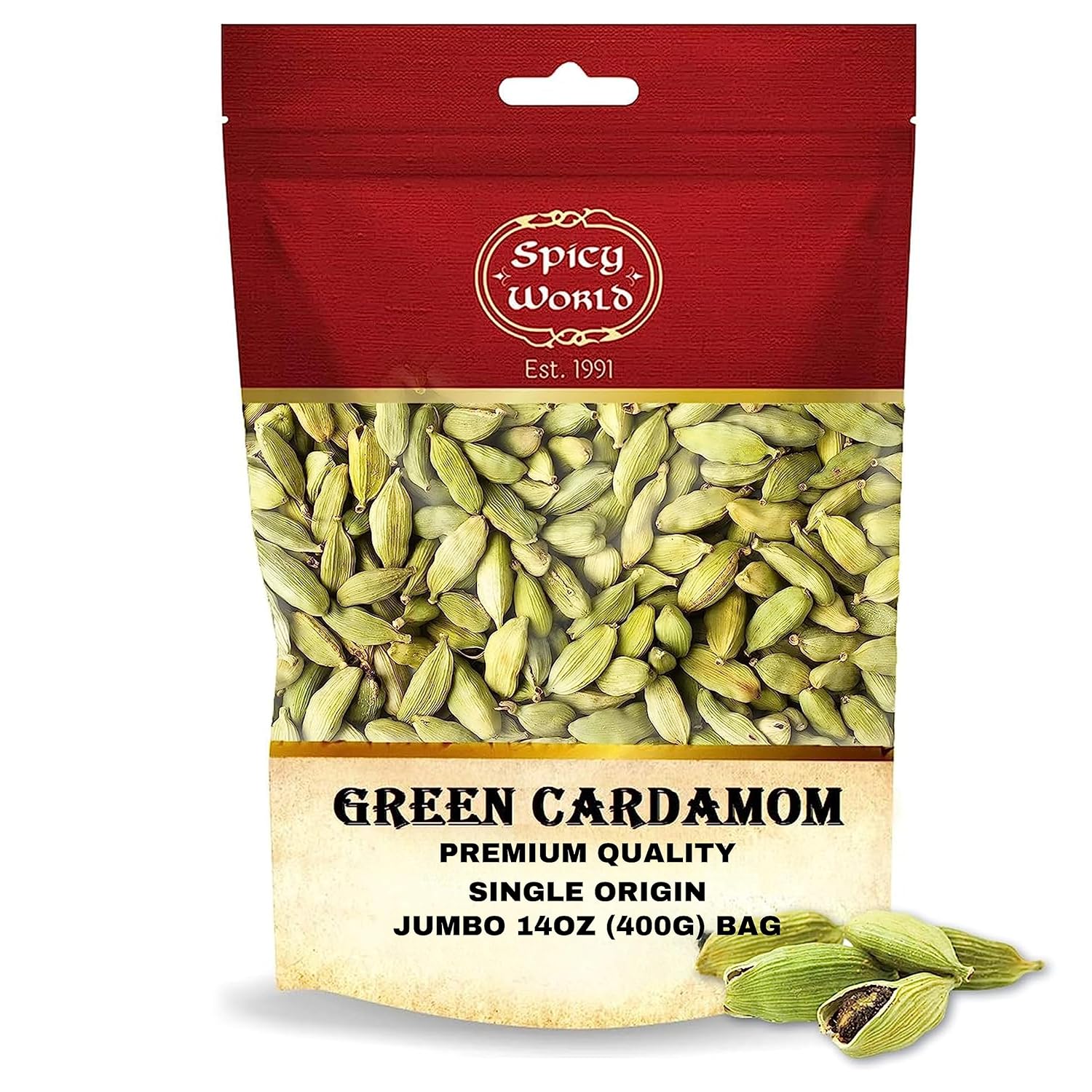 Spicy World Whole Green Cardamom Pods - Aromatic Spice 14oz