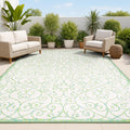 Vintage Filigree Indoor Outdoor Area Rug 5x8 - Cream Green Textured