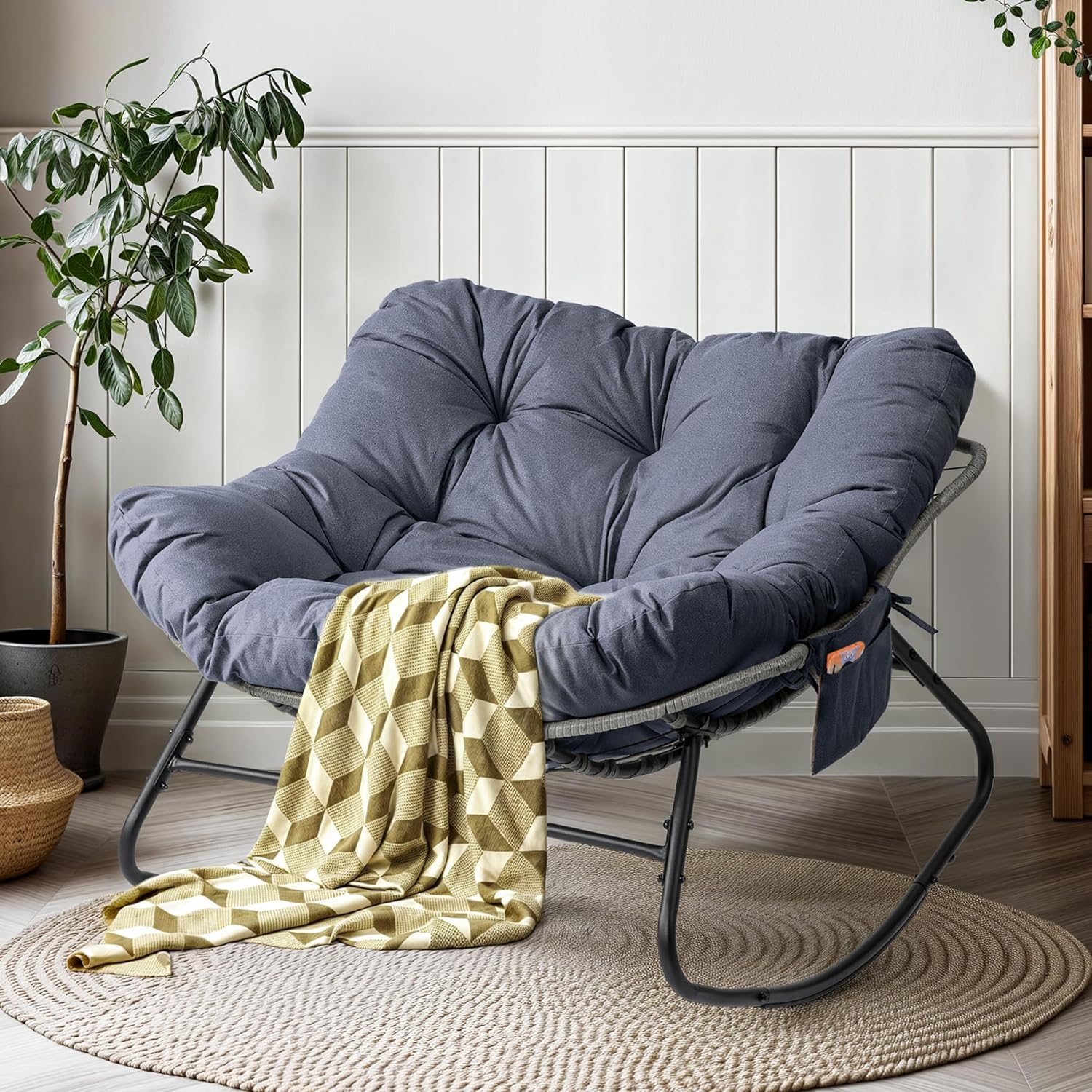 LotFun Papasan Rocking Chair for Outdoor and Indoor Relaxation