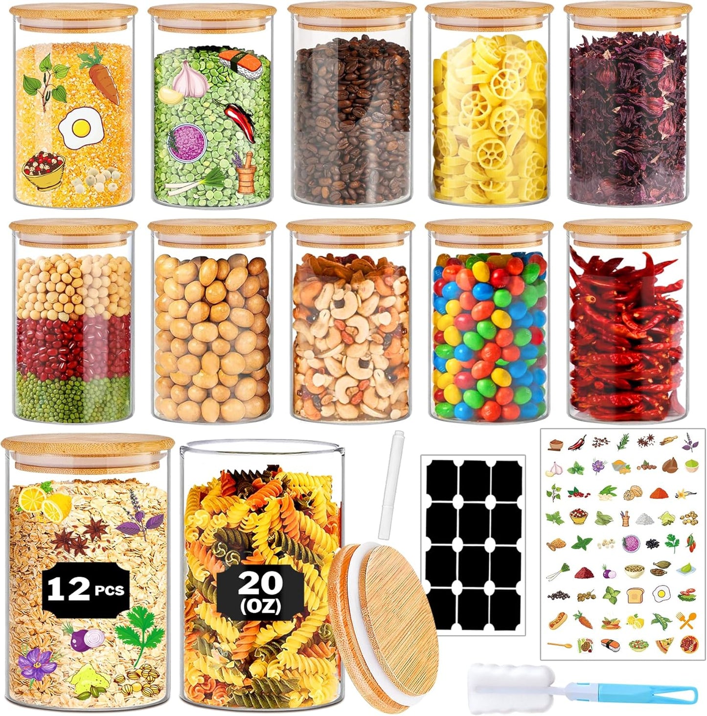 20 oz Glass Jars with Bamboo Lids for Kitchen Storage Needs