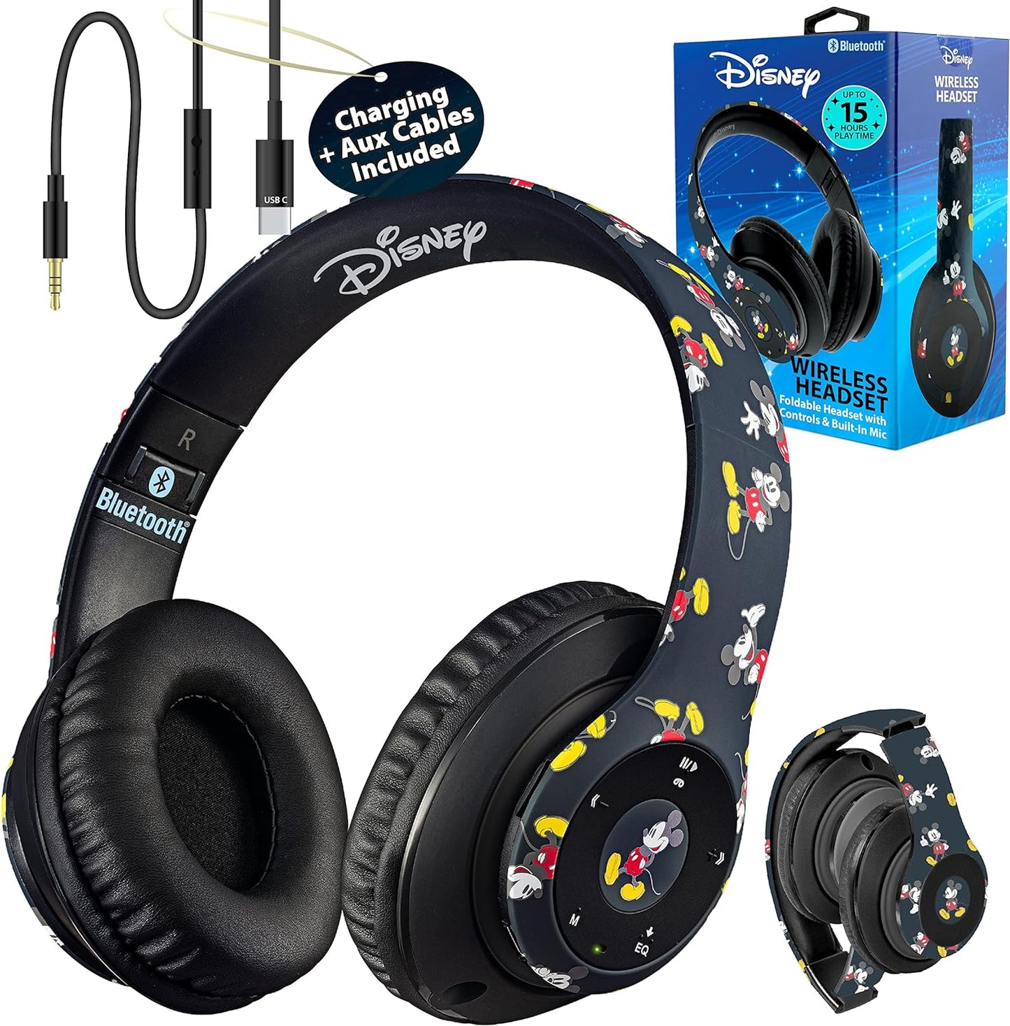 Disney Mickey Mouse Bluetooth Headphones - Wireless & Wired, Built-in Mic - iJoy