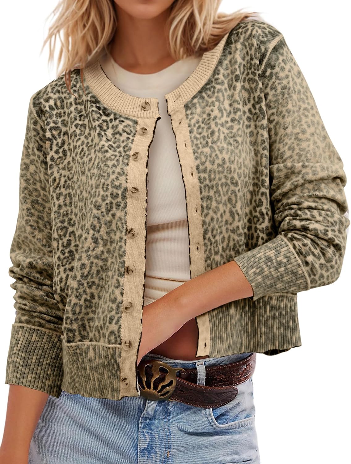 Leopard Cardigan Open Front Button Up Sweaters by Ziesexy