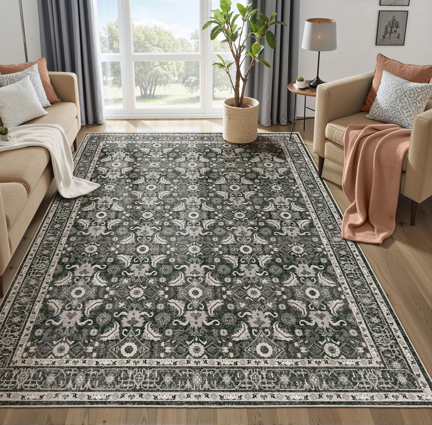 WITSHOCK 7x9 Living Room Area Rugs: Soft Non-Slip Vintage Carpet