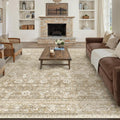 HUGEAR 6x9 Beige Floral Machine Washable Area Rug - Soft Low Pile