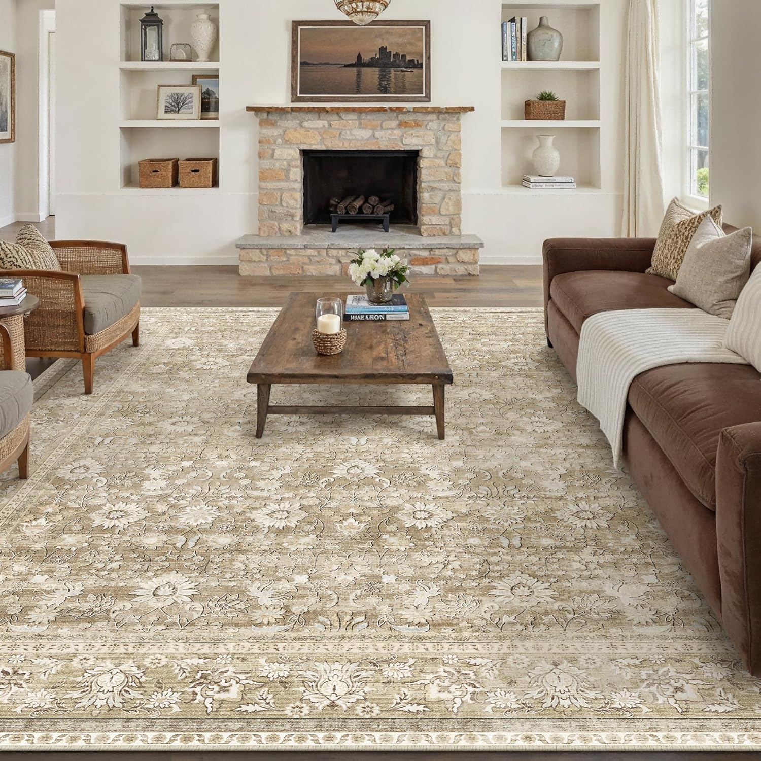 HUGEAR 6x9 Machine Washable Floral Area Rug for Home Decor