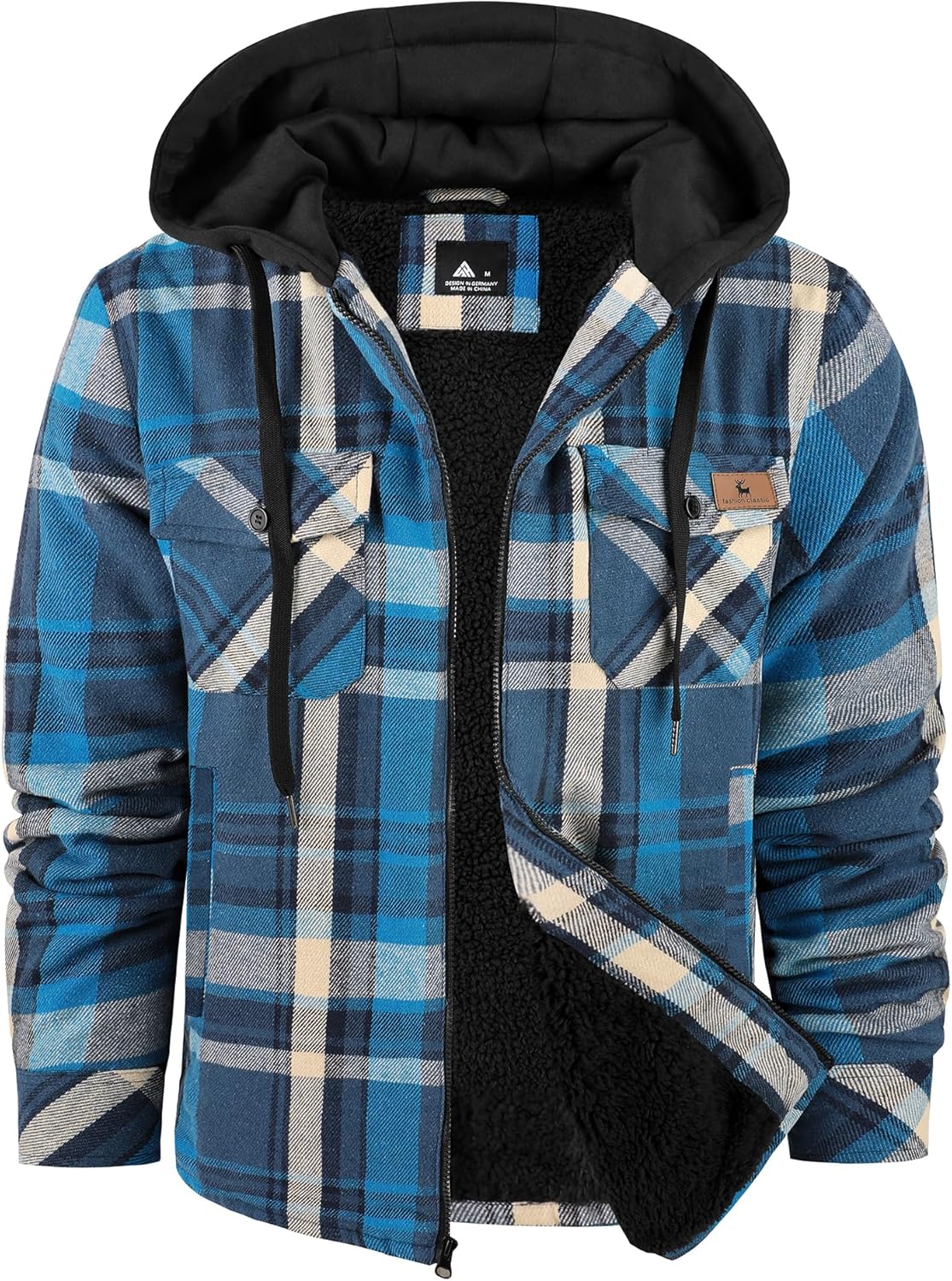 V VALANCH Men's Flannel Shirt Jacket with Hood for Winter Wear