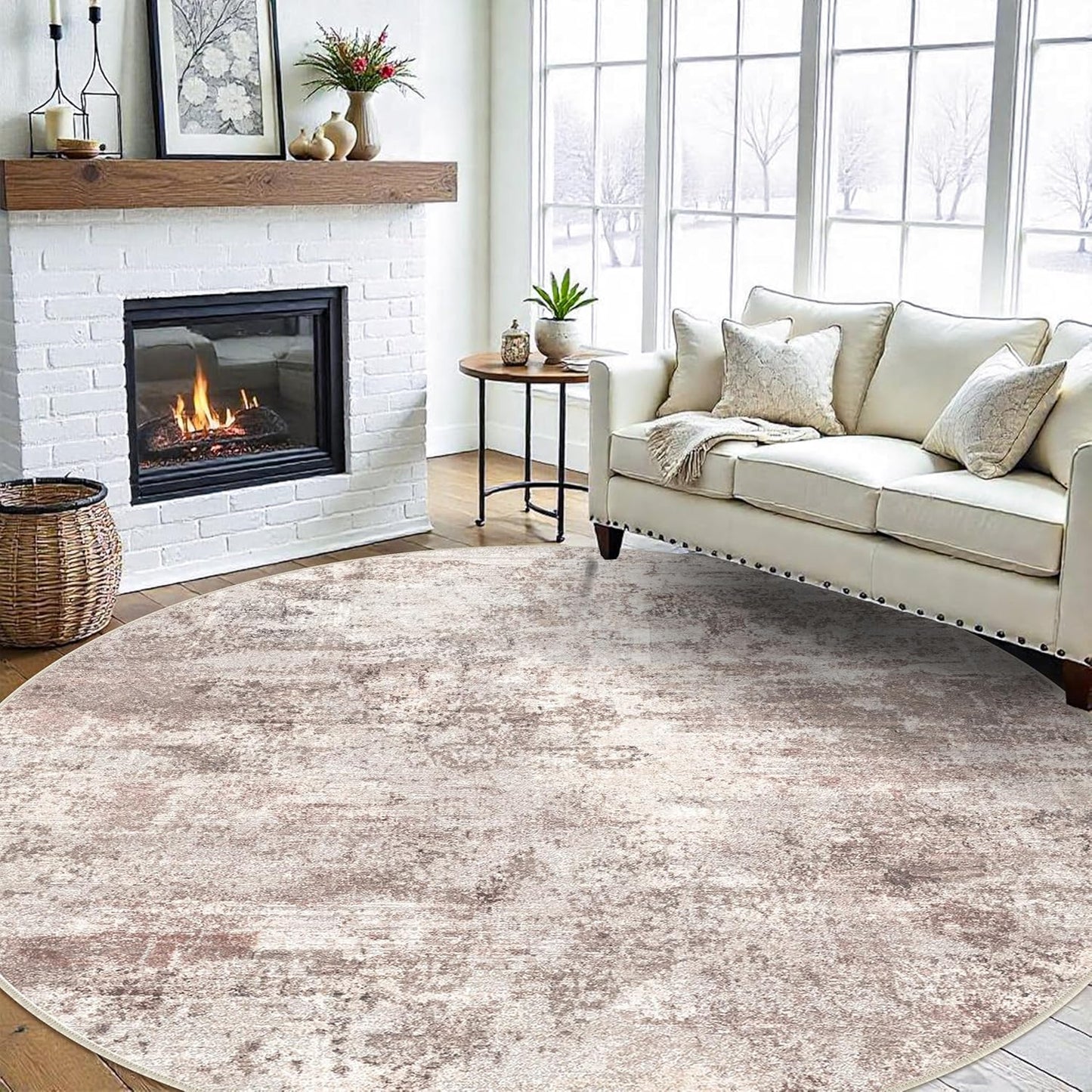 Washable Abstract 9ft Round Rugs for Living Room and Bedroom