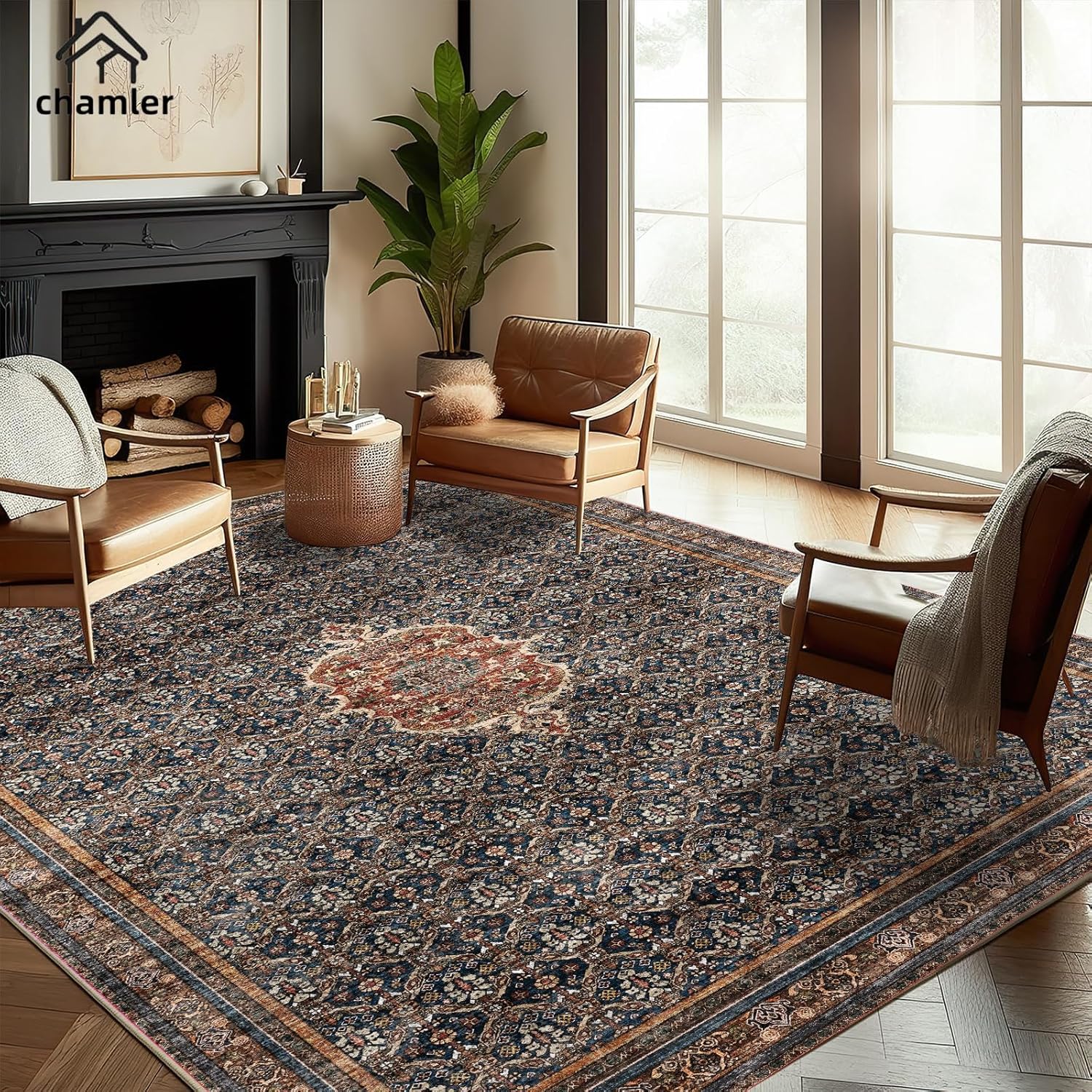 Washable Area Rug 10ftx14ft Boho Chic Medallion Design for Home