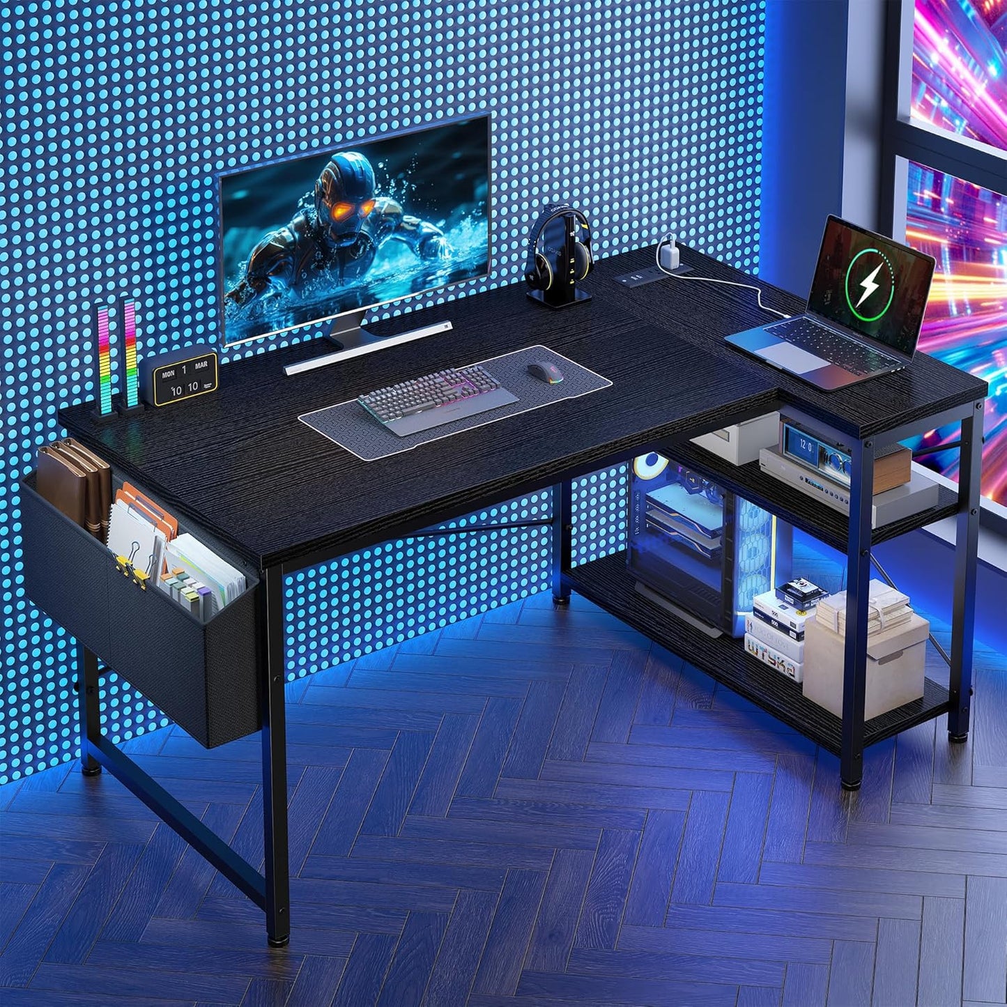 48 L-Shaped Desk with Storage & Power Outlets