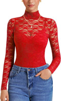 Avidlove Womens Long Sleeve Mesh Bodysuit Mock Neck Lace Top - Night