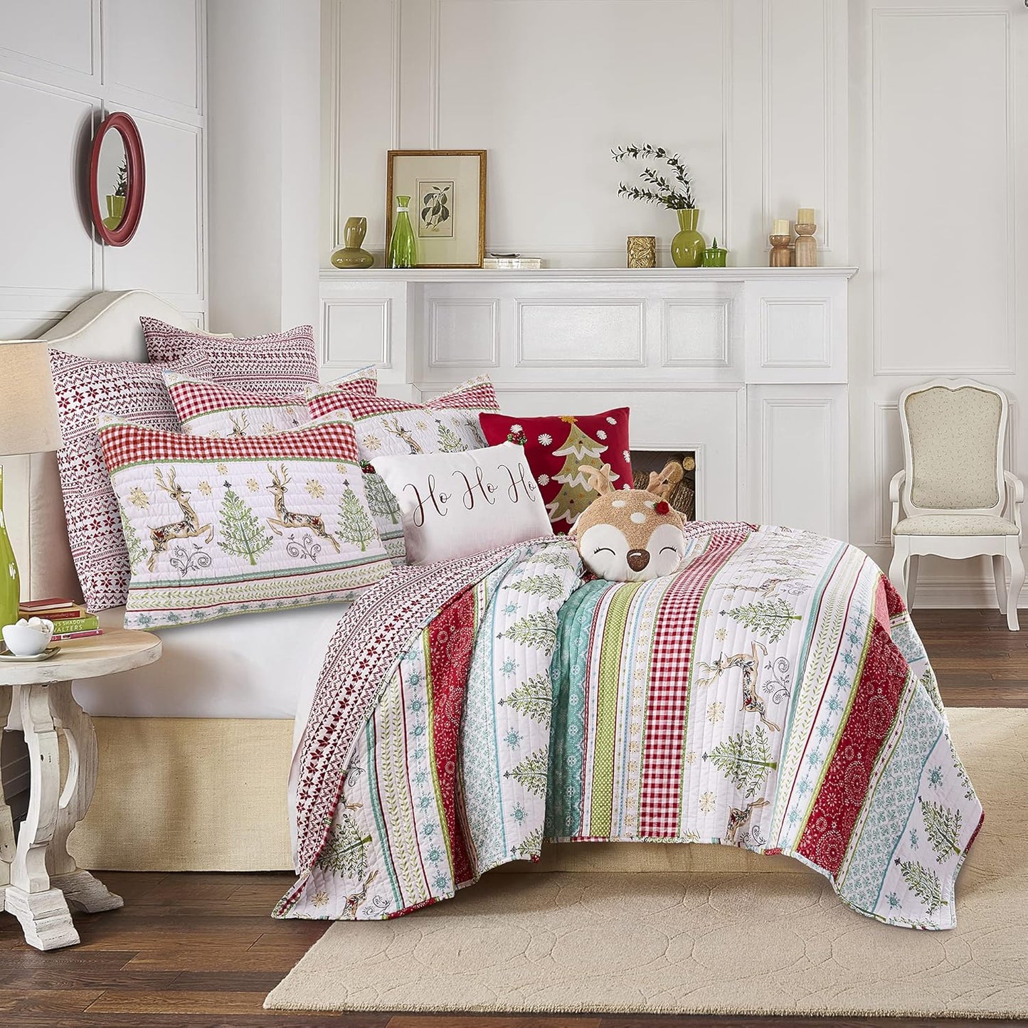 Comet and Cupid Quilt King Size - Holiday Deer and Trees